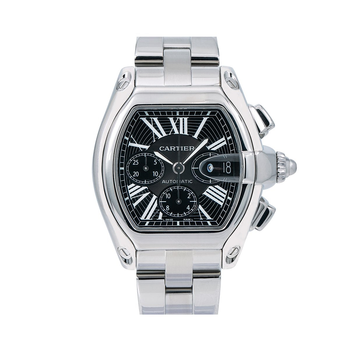 Cartier Roadster W62020X6 49 x 43 mm Black Dial With Stainless Steel Bracelet