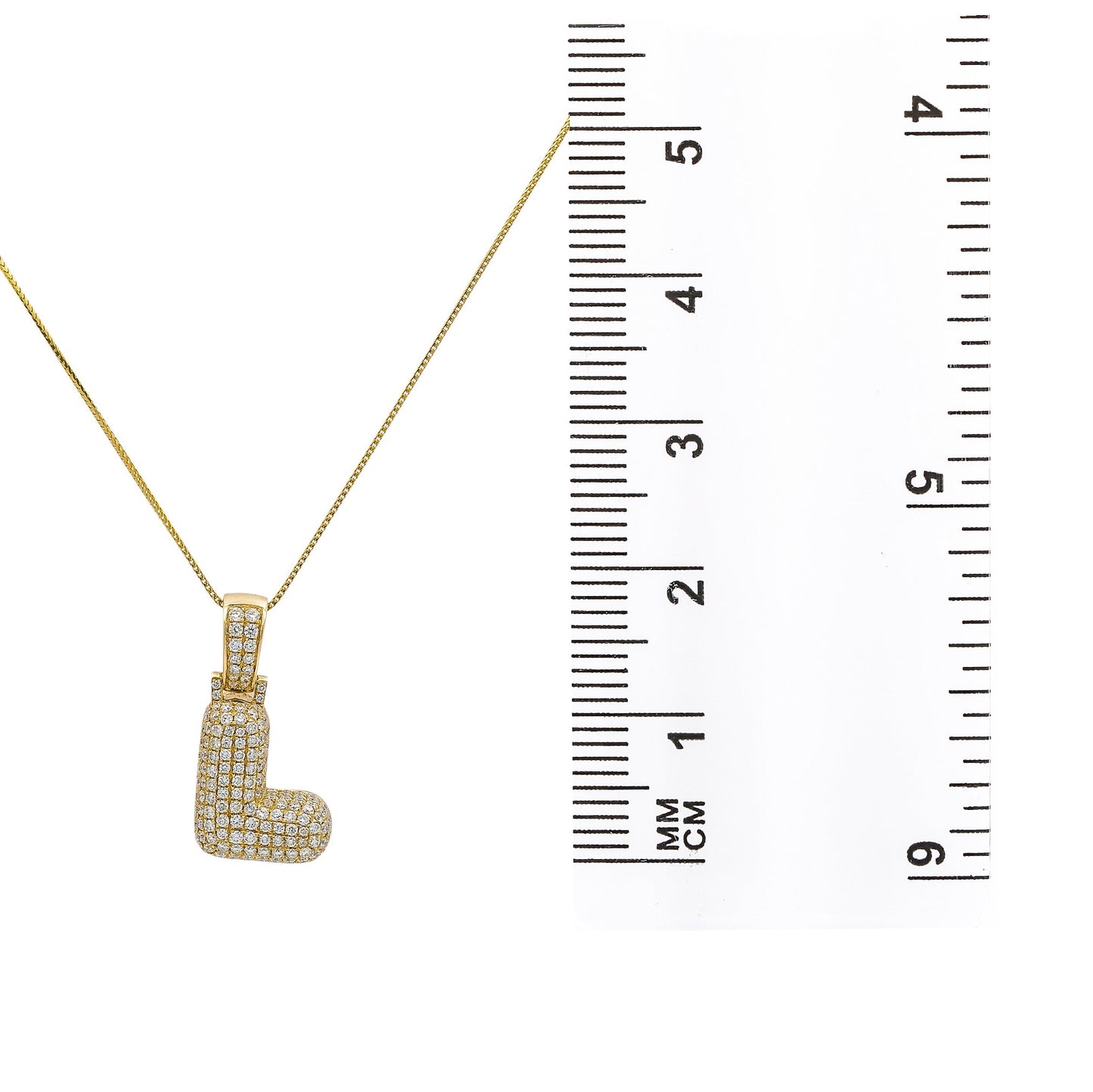 Unisex 14K Yellow Gold L initial Pendant with 2.77 CT Diamonds