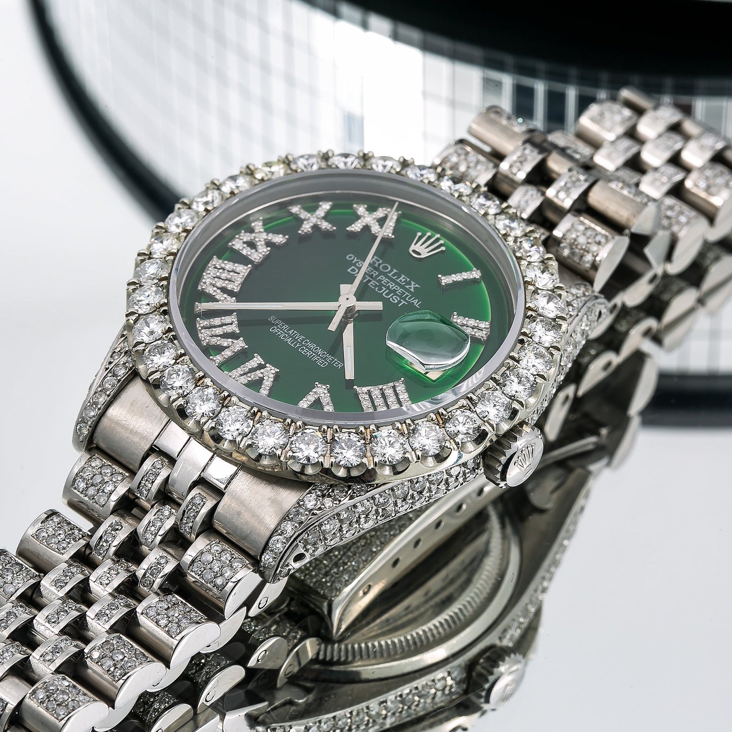 Rolex Datejust Diamond Watch, 36mm, Green Diamond Dial Diamond Jubille Bracelet With 8.25 CT Diamonds
