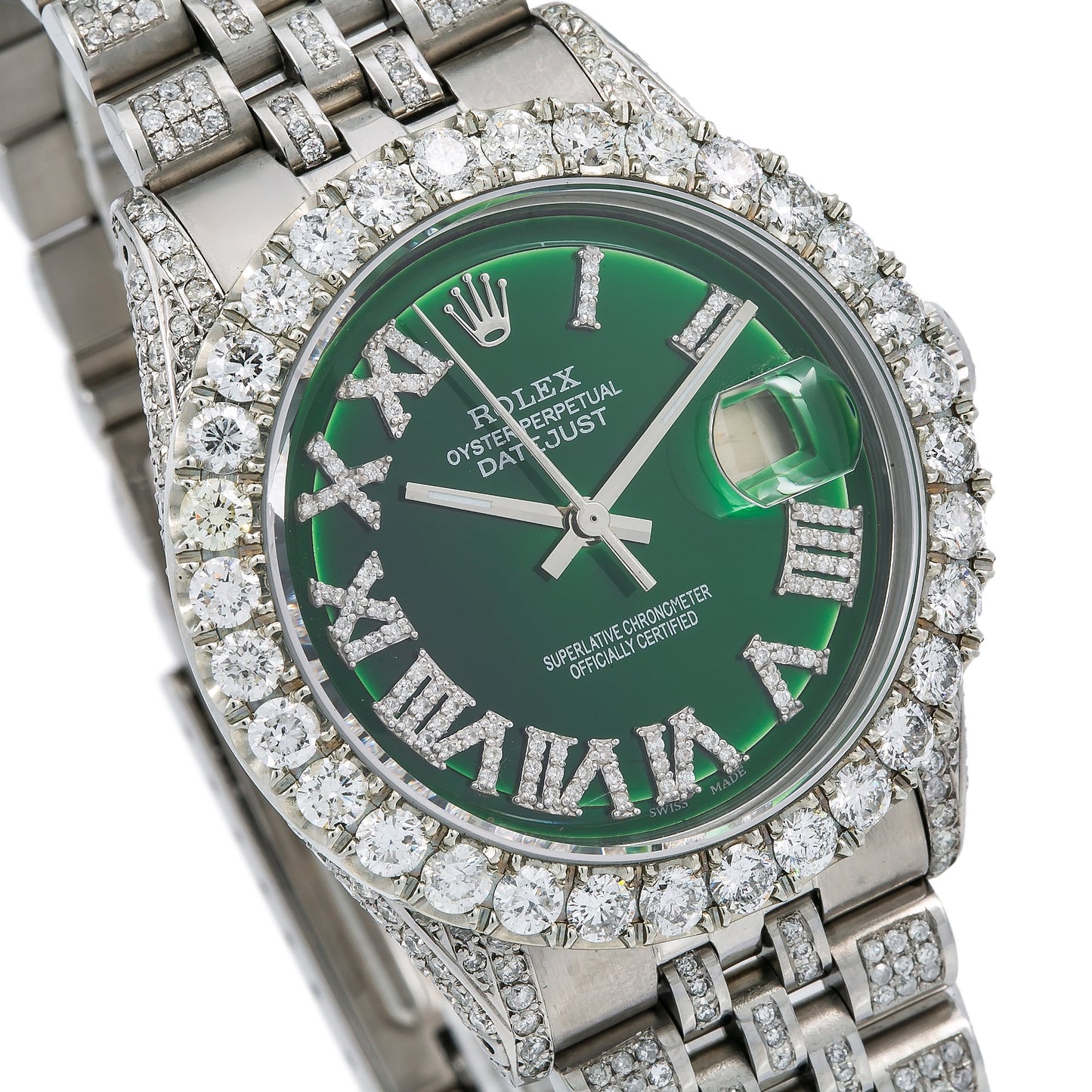 Rolex Datejust Diamond Watch, 36mm, Green Diamond Dial Diamond Jubille Bracelet With 8.25 CT Diamonds