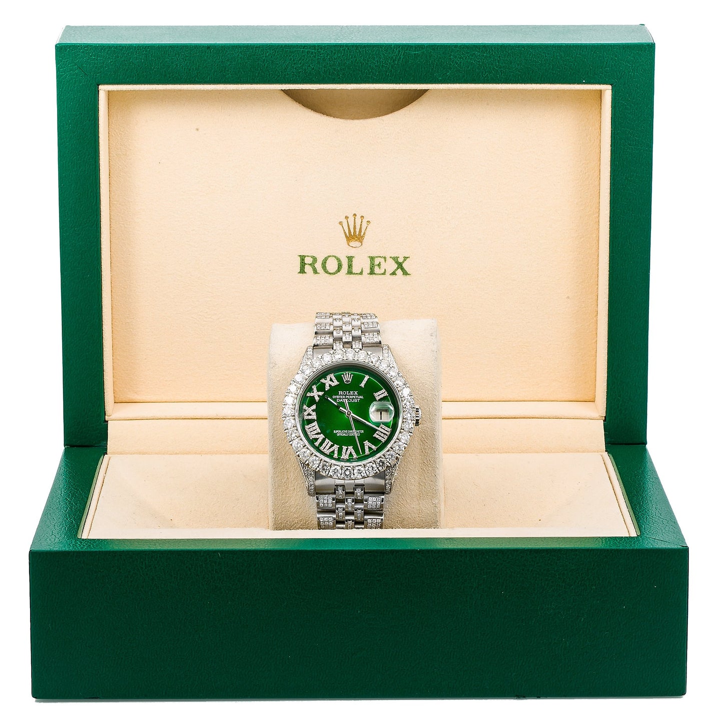 Rolex Datejust Diamond Watch, 36mm, Green Diamond Dial Diamond Jubille Bracelet With 8.25 CT Diamonds