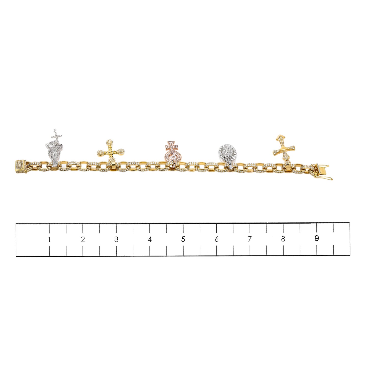 14K Yellow Gold Charm Bracelet Set With 5 Charms With Total of 18.25 CT Diamonds