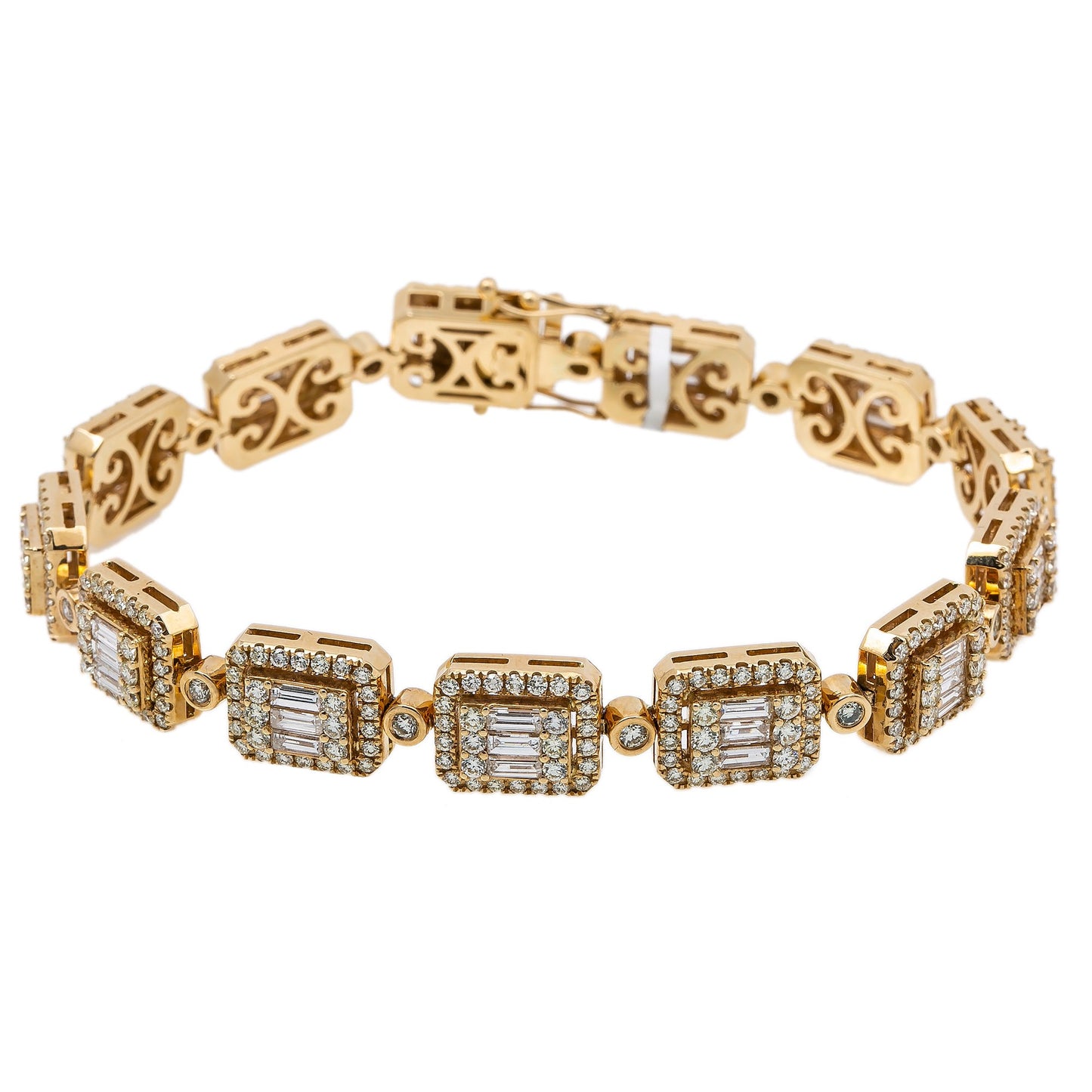 14K Yellow Gold Men's Bracelet With 7.67 CT Of Round & Baguette Diamonds