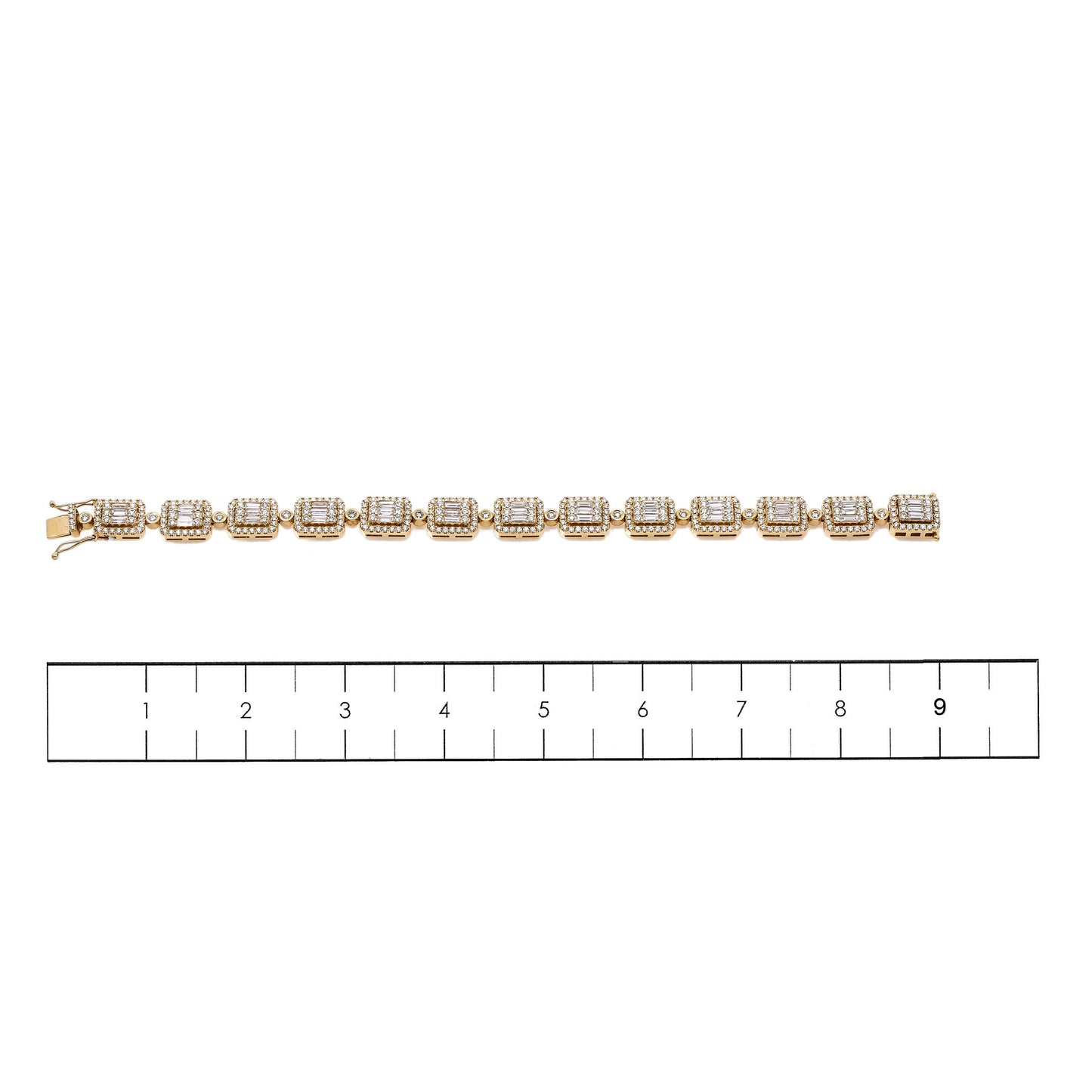 14K Yellow Gold Men's Bracelet With 7.67 CT Of Round & Baguette Diamonds