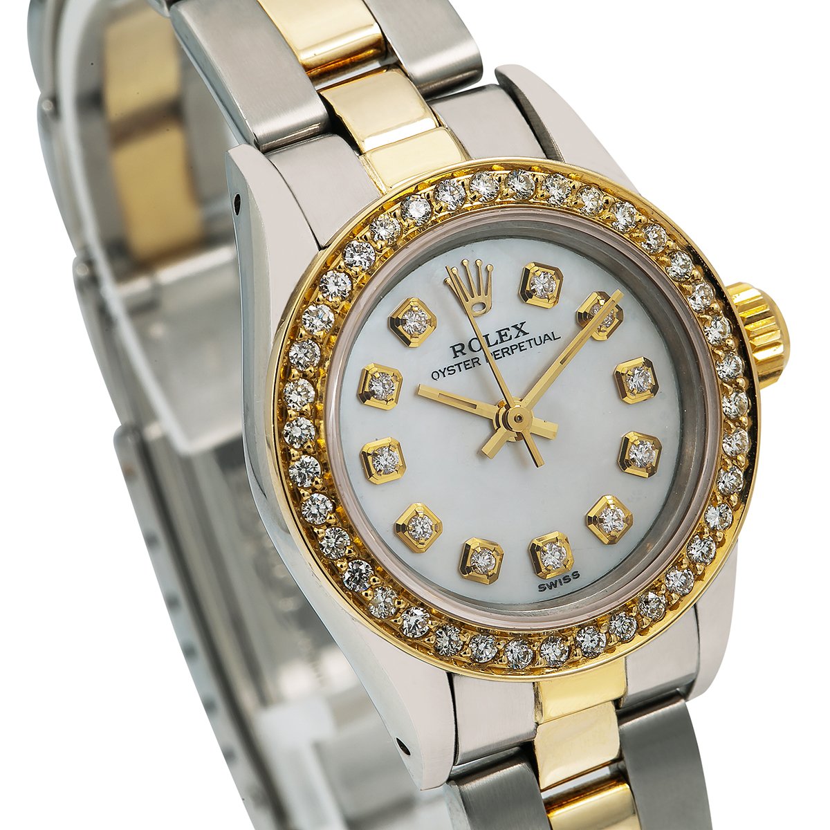 Rolex Oyster Perpetual Diamond Watch, 24mm, White Diamond Dial With 0.90 CT Diamonds