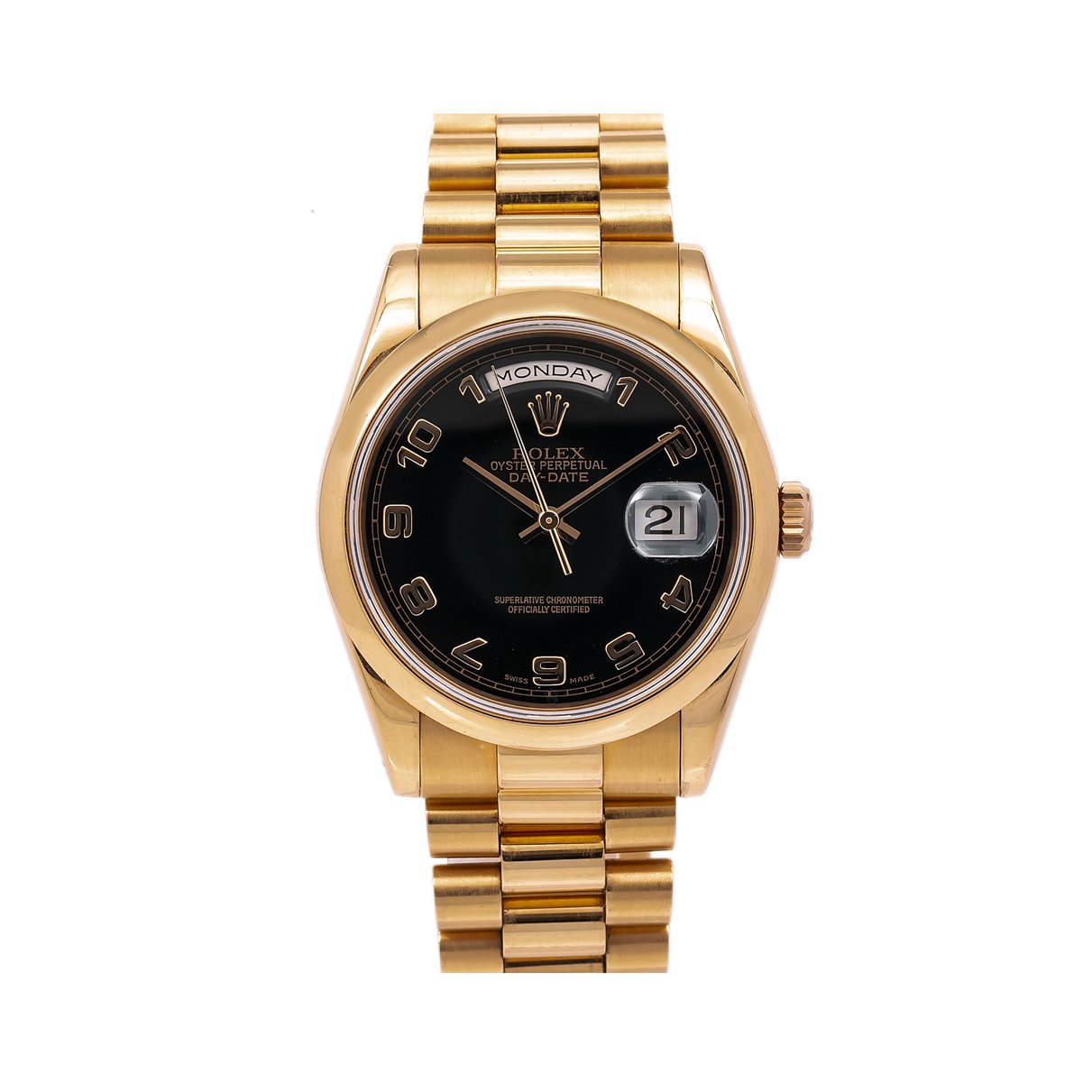 Rolex Day-Date 118205 36MM Black Dial With Yellow Gold President Bracelet