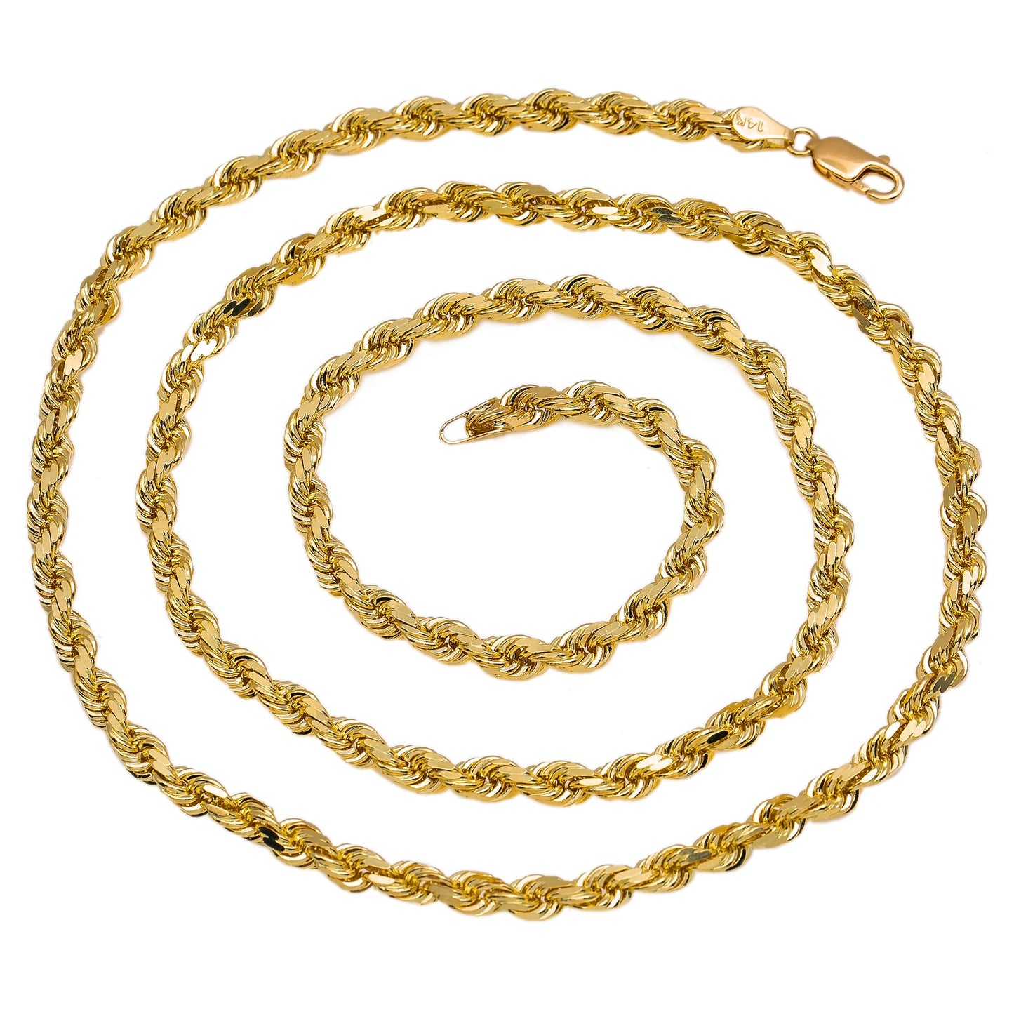 14k Hollow Rope Chain In White/Yellow Gold 18-30 Inches