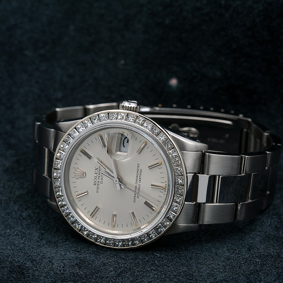 Rolex Oyster Perpetual Diamond Watch, Date 15010 34mm, Silver Dial With 2.5 CT Diamonds