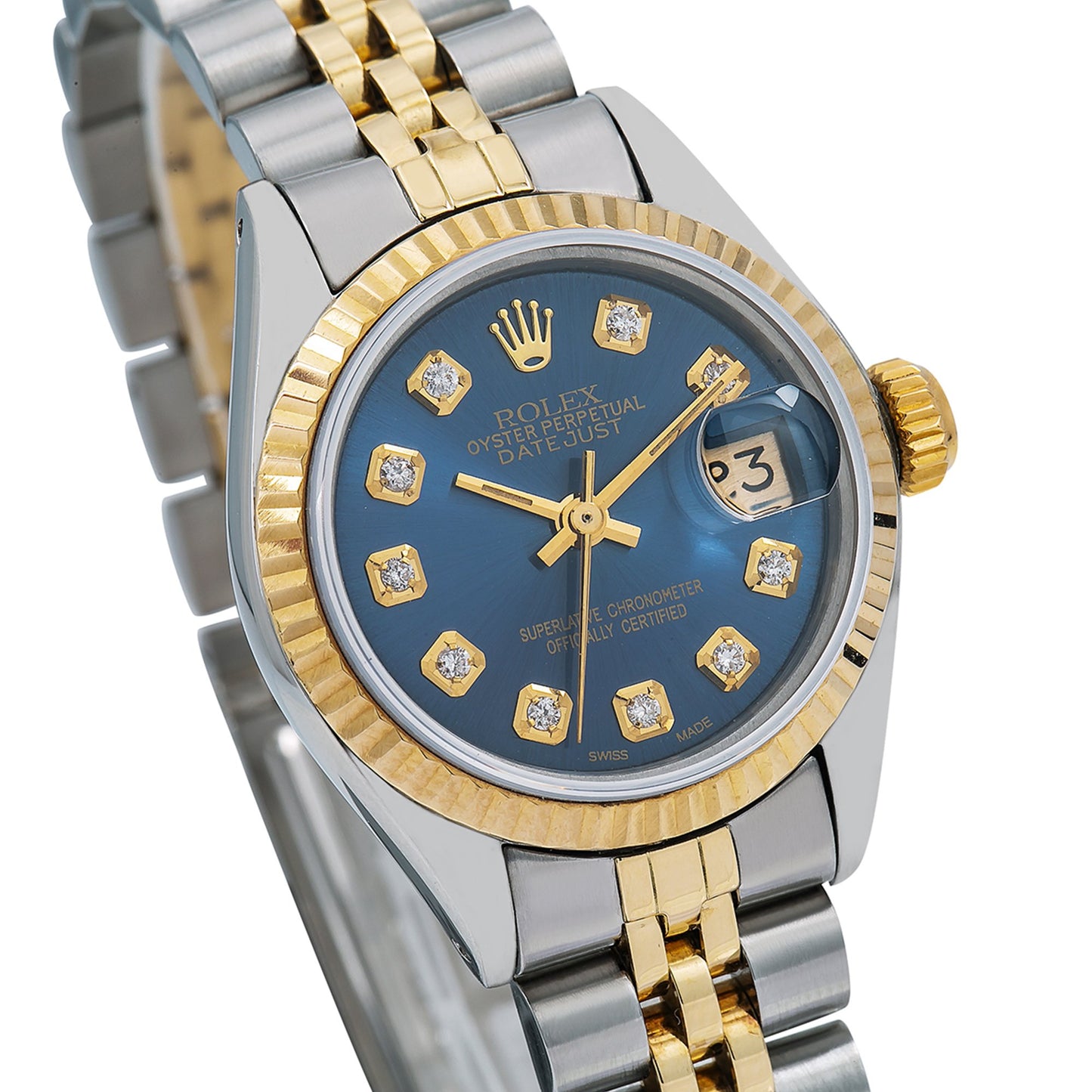 Rolex Datejust Diamond Watch, 6917 26mm, Blue Diamond Dial With Two Tone Jubilee Bracelet