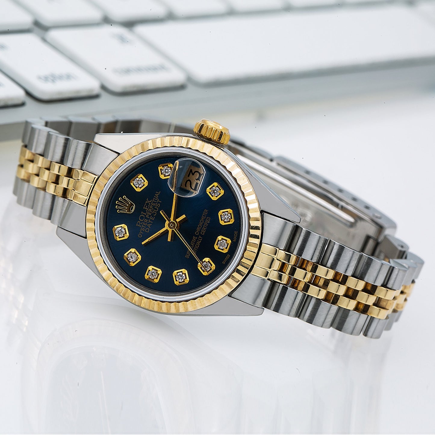Rolex Datejust Diamond Watch, 6917 26mm, Blue Diamond Dial With Two Tone Jubilee Bracelet