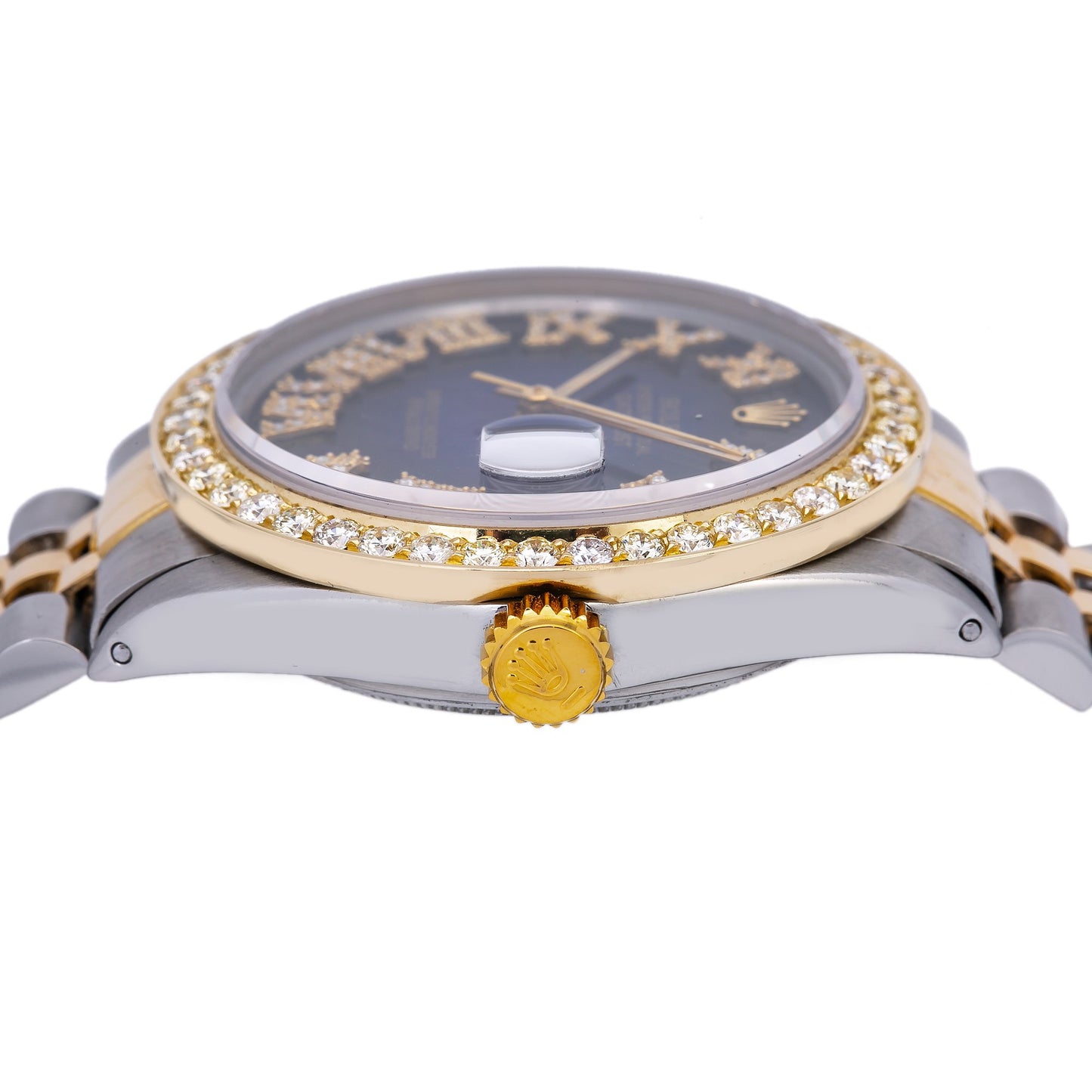 Rolex Datejust Diamond Watch, 16014 36mm, Blue Custom Diamond Dial With 1.35 CT Diamonds