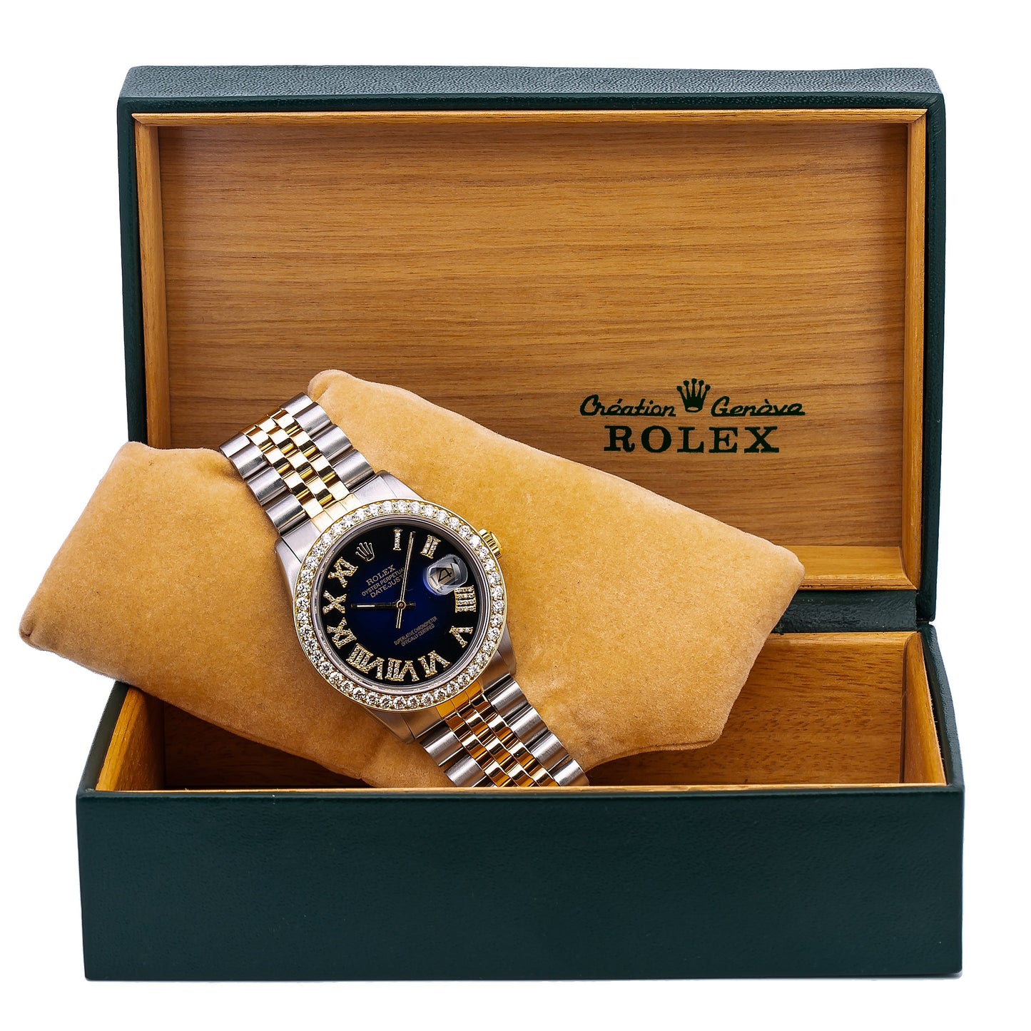 Rolex Datejust Diamond Watch, 16014 36mm, Blue Custom Diamond Dial With 1.35 CT Diamonds