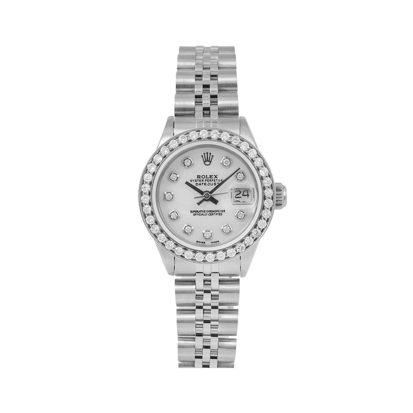 Rolex DateJust Diamond Watch, 6924 26mm, Silver Diamond Dial With 0.90 CT Diamonds