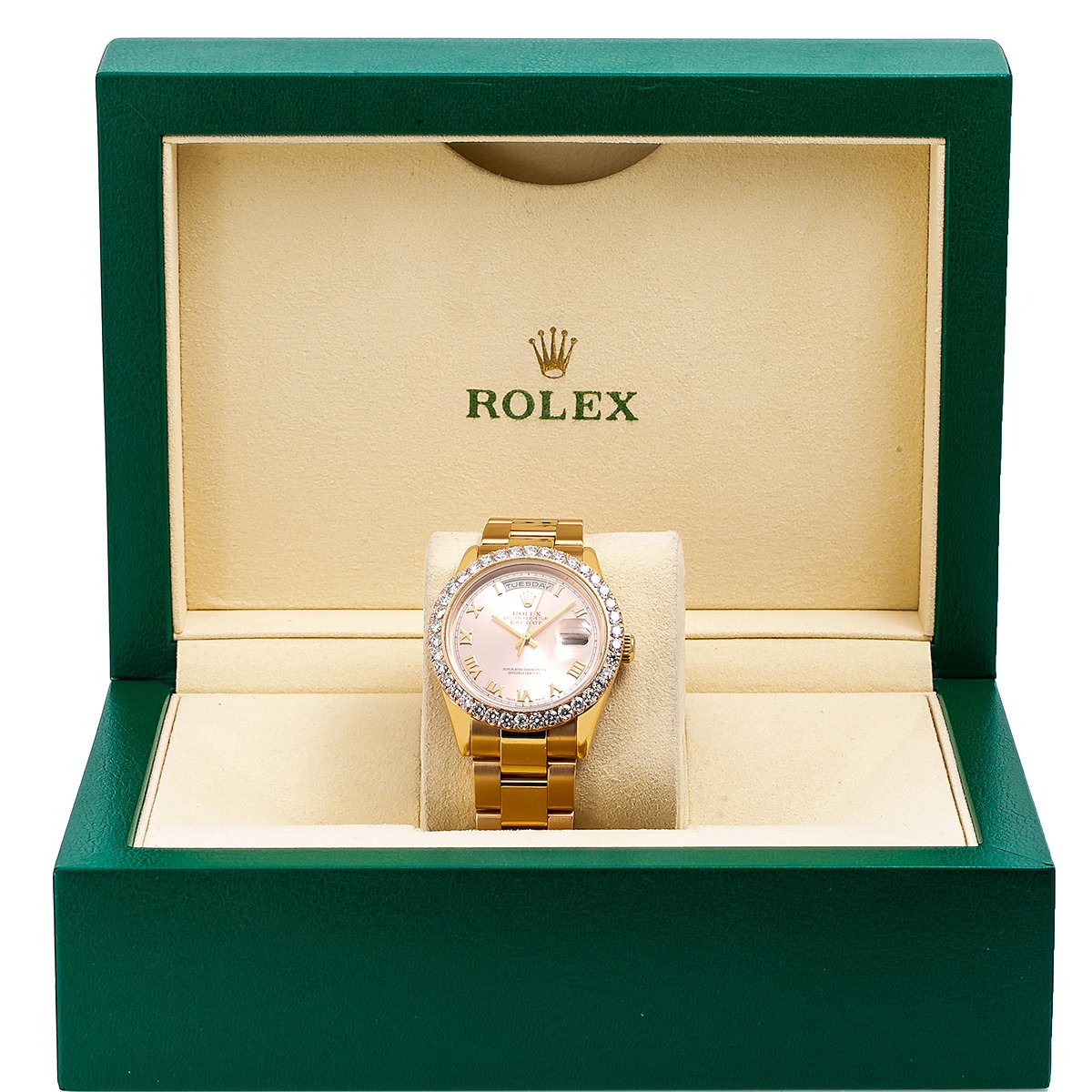 Rolex Day-Date Diamond Watch, 118205 36mm, Pink Dial With 3.50 CT Diamonds