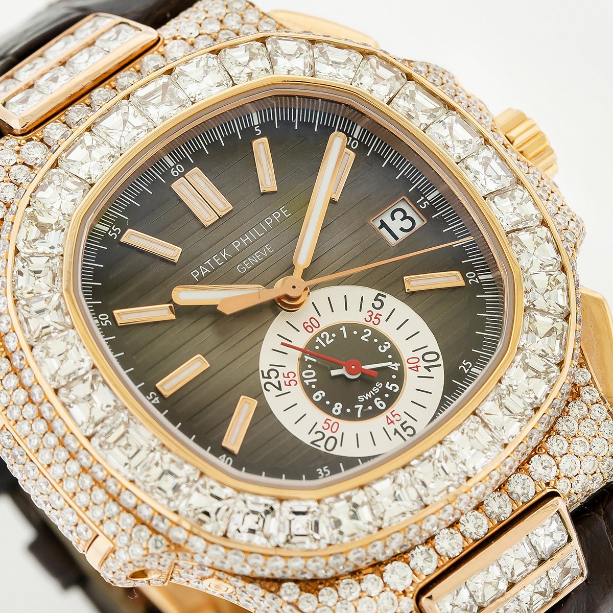 Patek Philippe Nautilus 5980 40.5mm Black Brown Dial with 14.50CT Diamond Bezel and Lugs