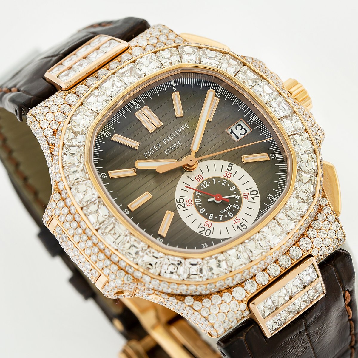 Patek Philippe Nautilus 5980 40.5mm Black Brown Dial with 14.50CT Diamond Bezel and Lugs