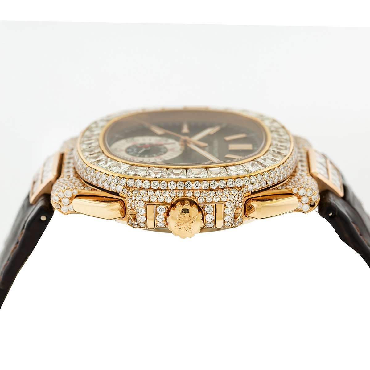 Patek Philippe Nautilus 5980 40.5mm Black Brown Dial with 14.50CT Diamond Bezel and Lugs