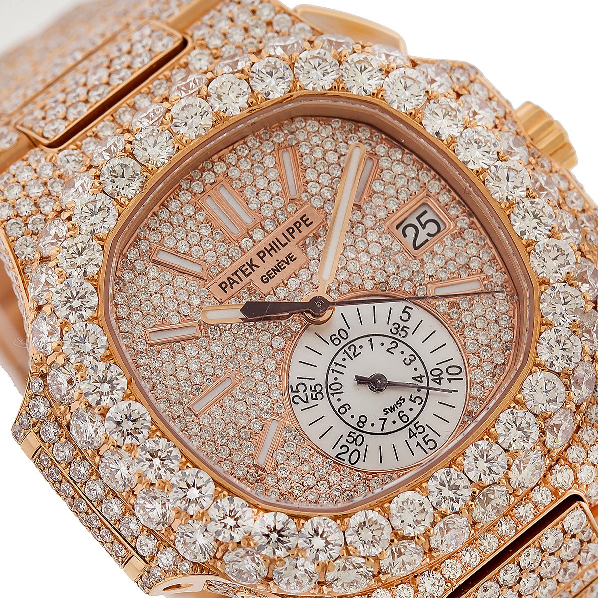 18K Rose Gold Patek Philippe Nautilus 5980/1R 40.5mm Champagne Dial Diamond Watch