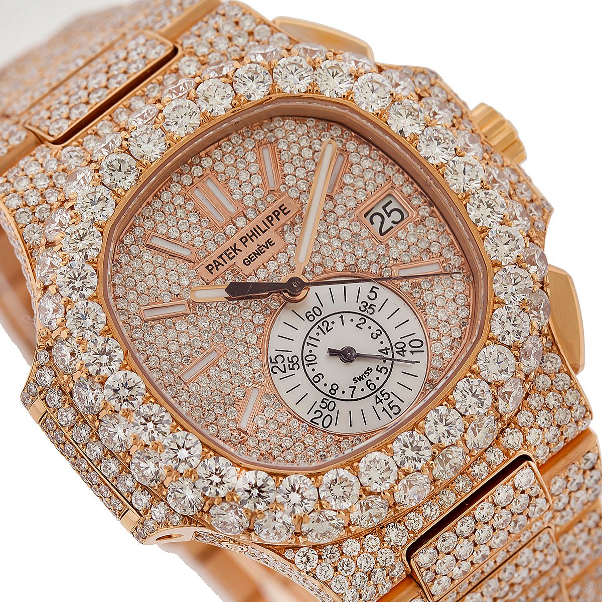 18K Rose Gold Patek Philippe Nautilus 5980/1R 40.5mm Champagne Dial Diamond Watch