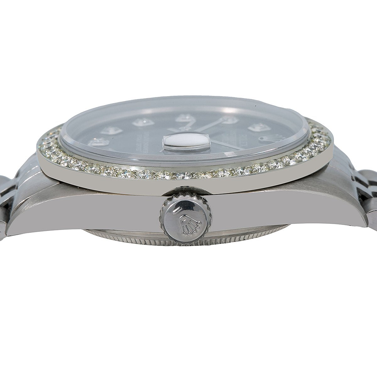 Rolex Oyster Perpetual Diamond Watch, Datejust 16014 36mm, Black Diamond Dial With 1.40 CT Diamonds