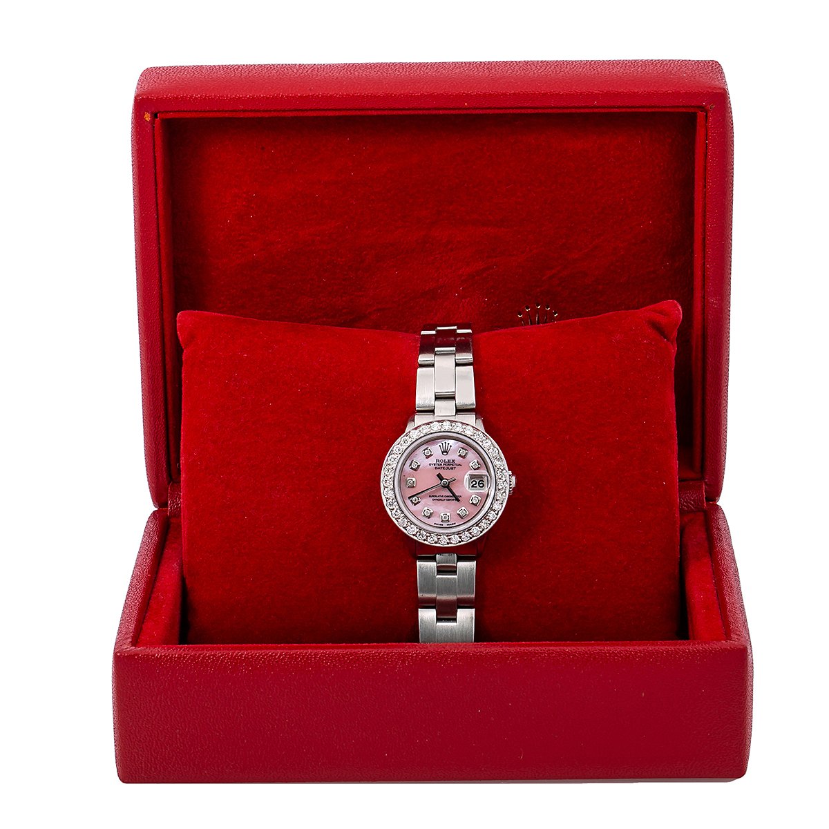 Rolex Oyster Perpetual Diamond Watch, Date 6916 26mm, Pink Diamond Dial With Stainless Steel Oyster Bracelet