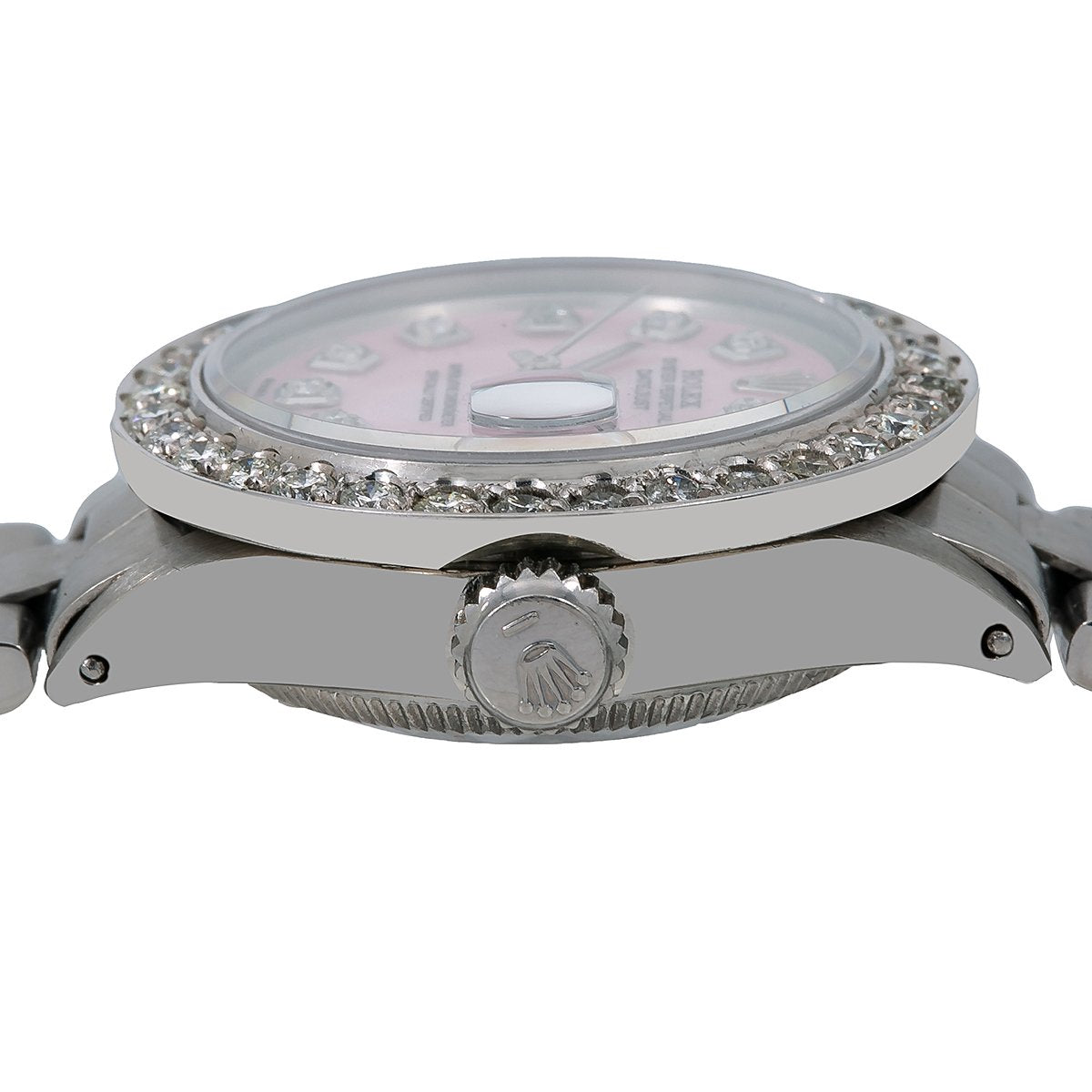 Rolex Oyster Perpetual Diamond Watch, Date 6916 26mm, Pink Diamond Dial With Stainless Steel Oyster Bracelet