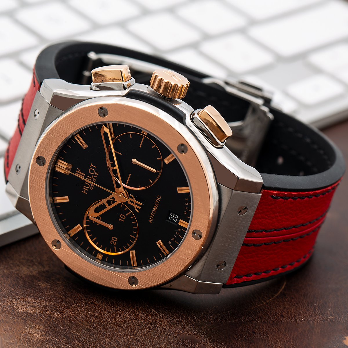 Hublot Classic Fusion Chronograph 521.NO.1181.LR 45MM Black Dial With Red Leather Bracelet