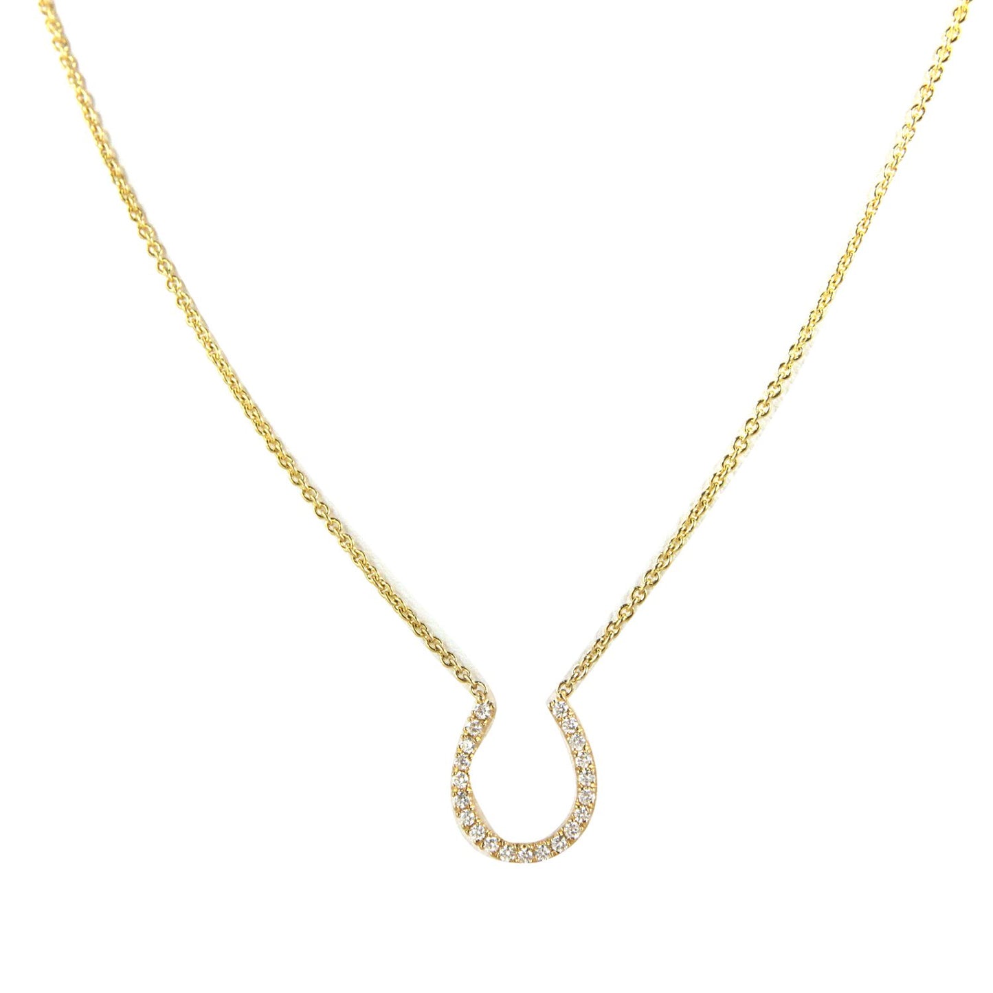 18K Yellow Gold Diamond Horseshoe Pendant with Chain 0.17CT