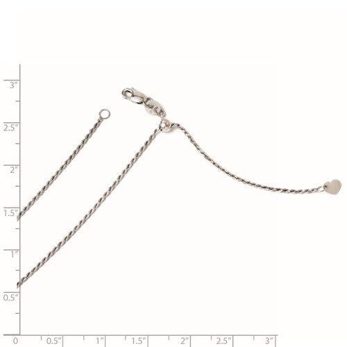 14K White Gold 1.2 mm Adjustable Rope Chain Available Size 22"