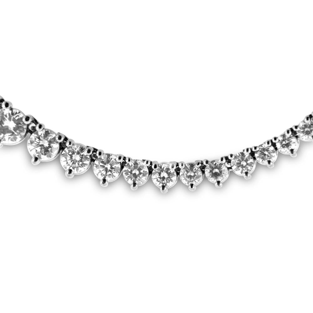 14K White Gold Graduated Diamond Tennis Necklace 10.00CT