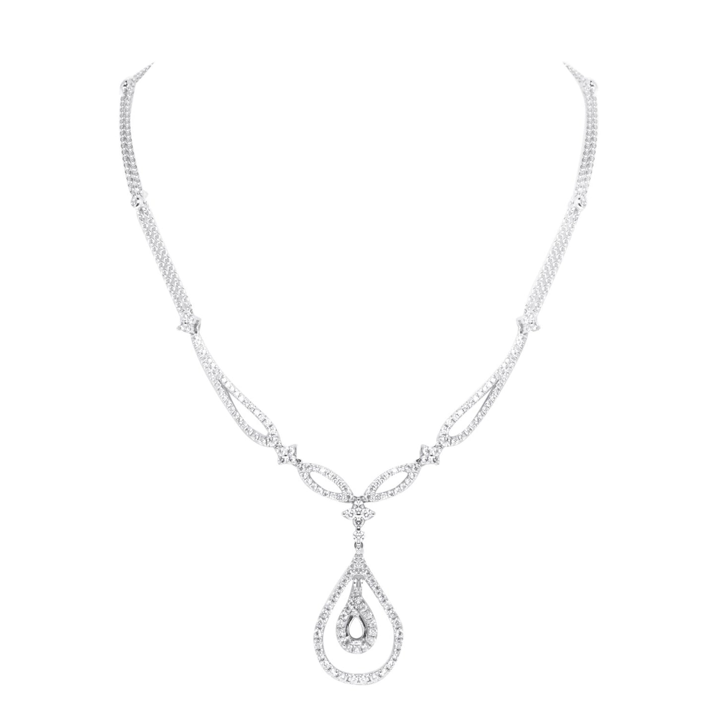 18K White Gold Diamond Chain with Tear Drop Pendant 1.66CT