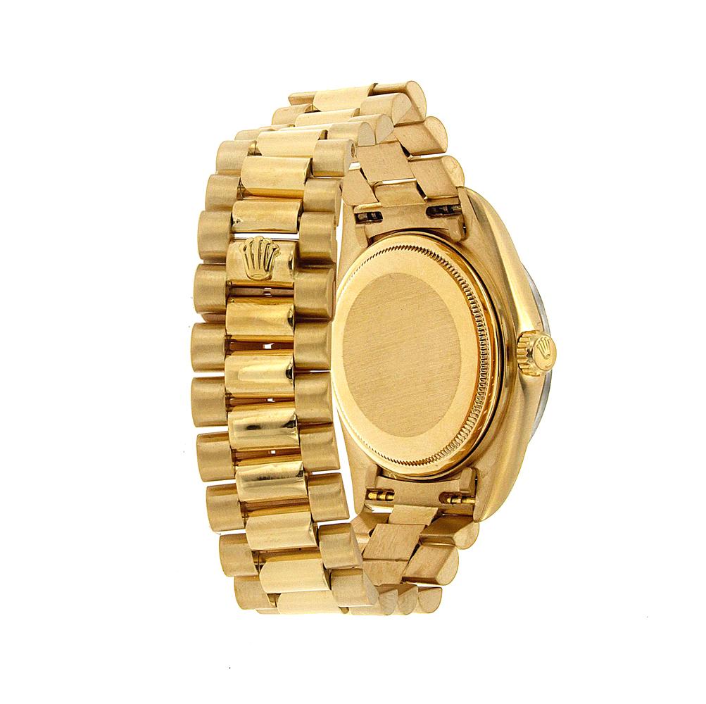 Yellow Gold Rolex Day Date Diamond Watch, 36mm, Champagne Diamond Dial W/ 2.0 CT Diamond Bezel