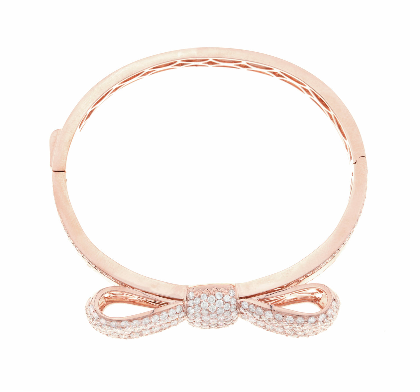 18K Rose Gold Diamond Bow Design Bangle With Round Cut Diamonds 7.84CT