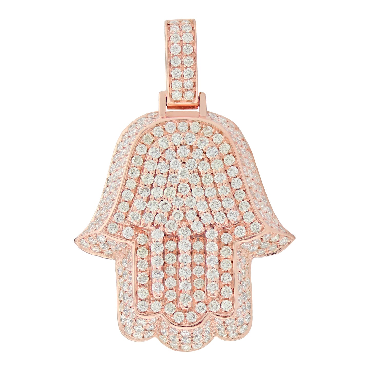Rose Gold 3D Hamsa Pendant with Diamonds