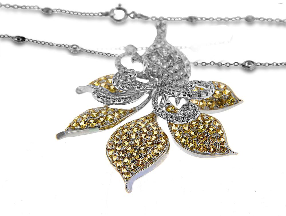 18K White Gold With Yellow Sapphire and Diamond Necklace Total CT weight 5.09CT