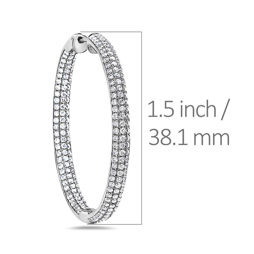 18K White Gold Hoop Ladies Earrings With Round Shaped Diamonds