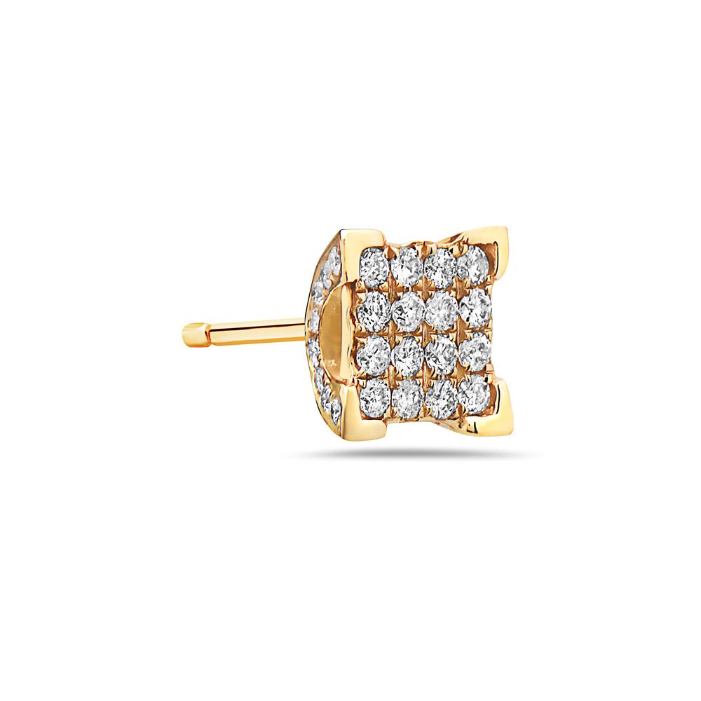 Unisex 14K Square Yellow Gold Earrings With Round Shaped Diamonds
