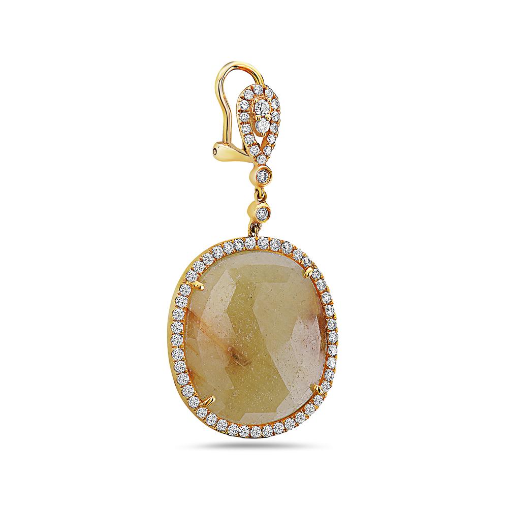 18K Yellow Gold Ladies Earrings With Round Shaped Diamonds