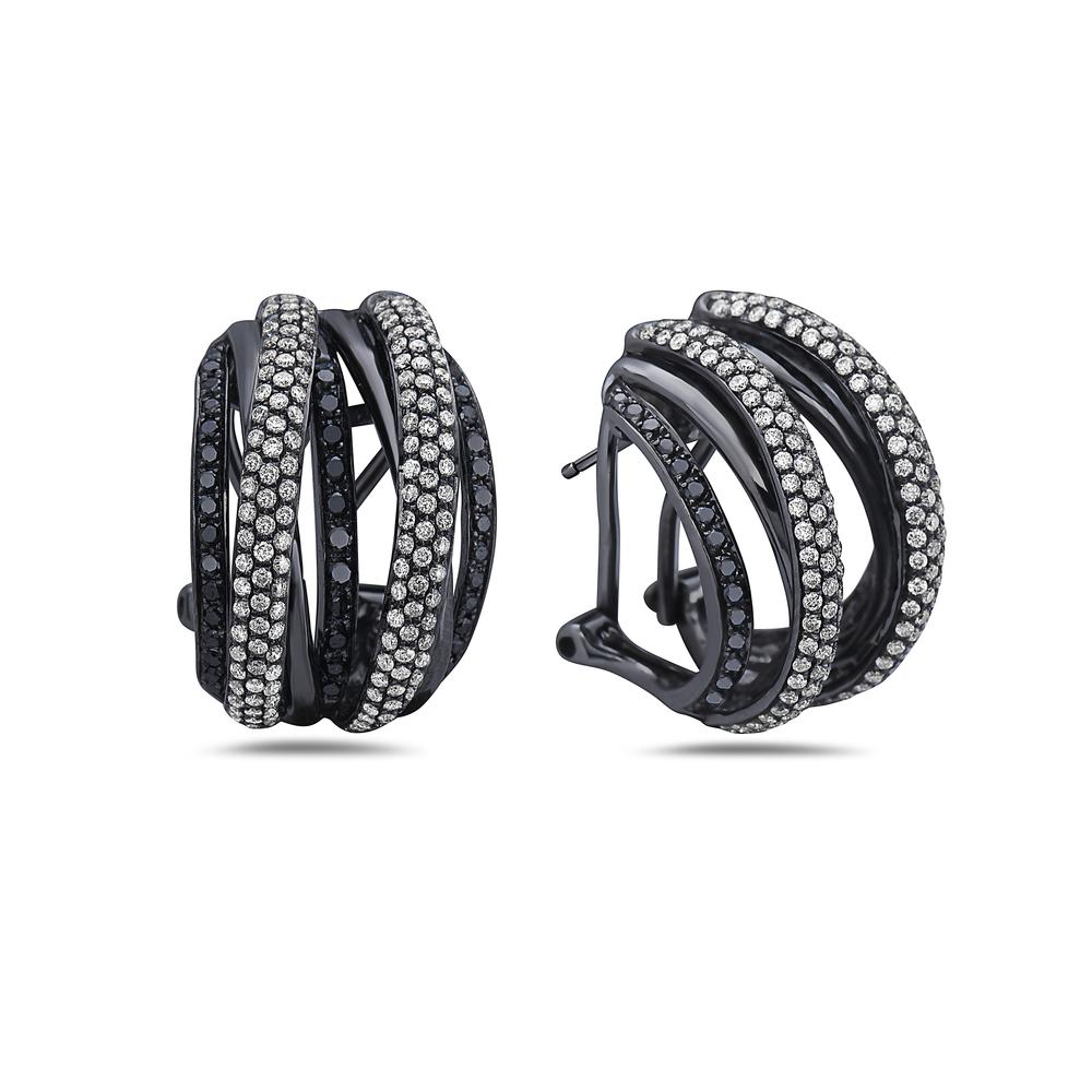 18K Black Gold Ladies Earrings Diamonds