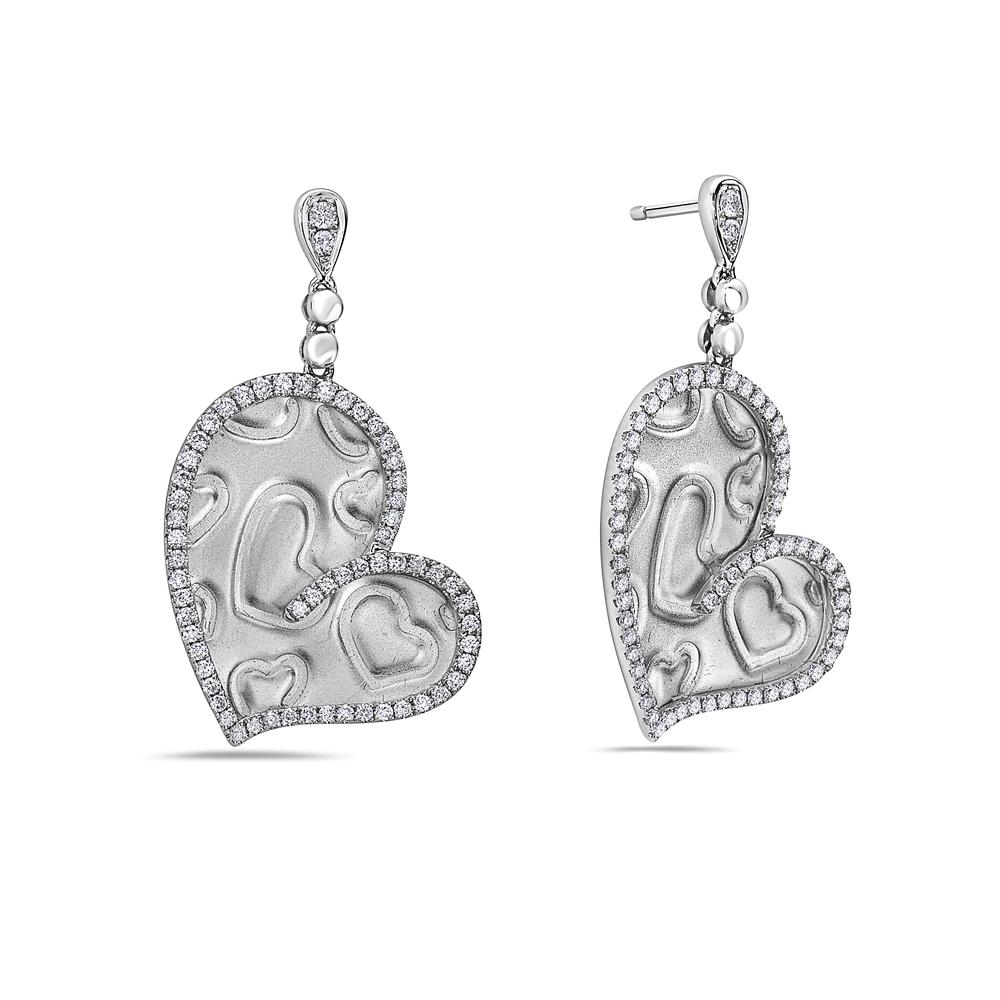 18K White Gold Ladies Heart Shaped Earrings With Diamonds