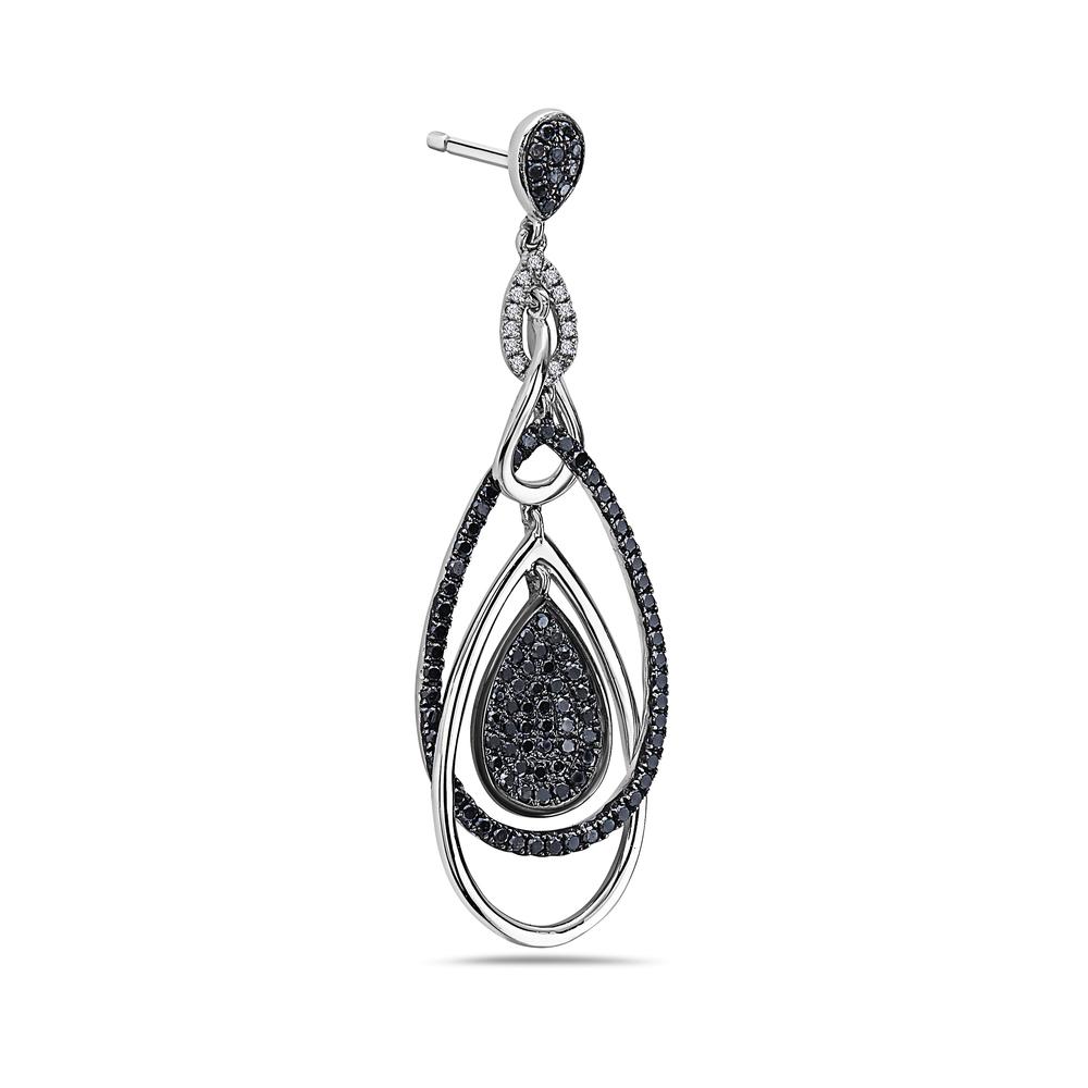 18K White Gold Ladies Earrings With White And Black Diamonds