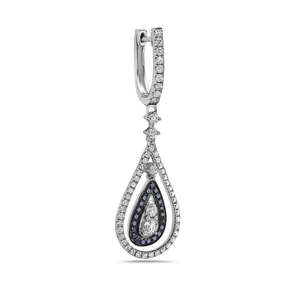 18K White Gold Ladies Tears Shaped Earrings With Black And White Diamonds