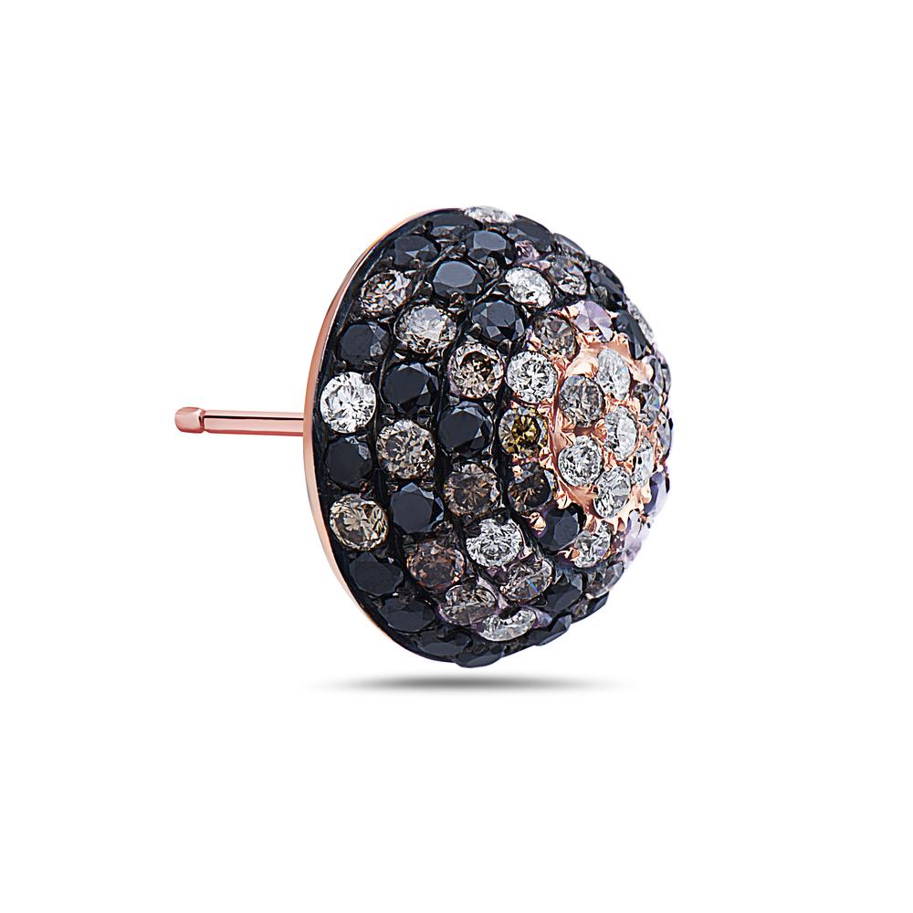 18K Rose Gold Half Sphere Shaped Ladies Earrings With Diamonds