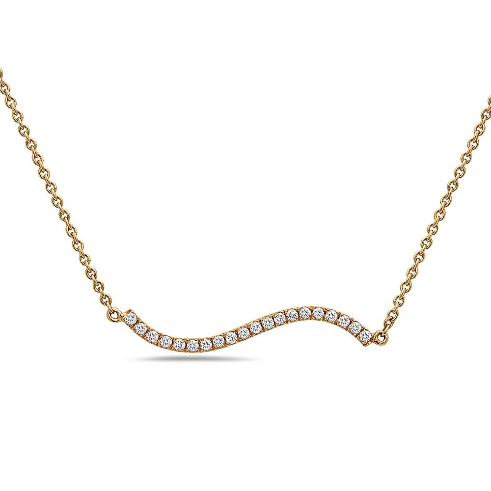 18K Yellow Gold Wave Women's Necklace With 0.18 CT Diamonds