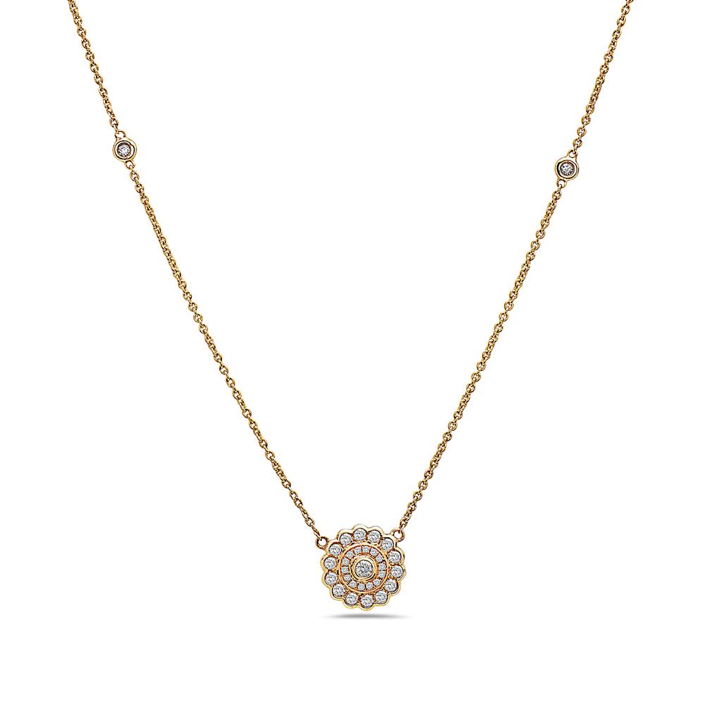 18K Yellow Gold Mandala Women's Necklace With 0.47 CT Diamonds