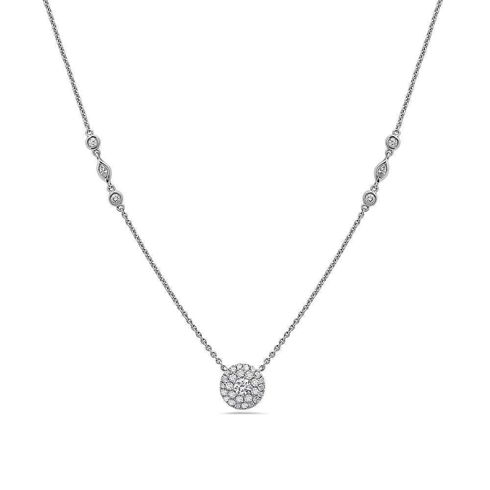 18K White Gold Disk Women's Necklace With 0.86 CT Diamonds