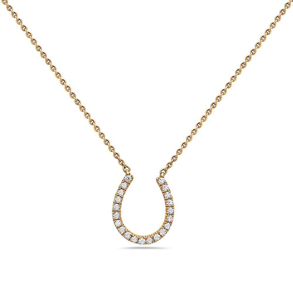 18K Yellow Gold Horseshoe Women's Necklace With 0.17 CT Diamonds