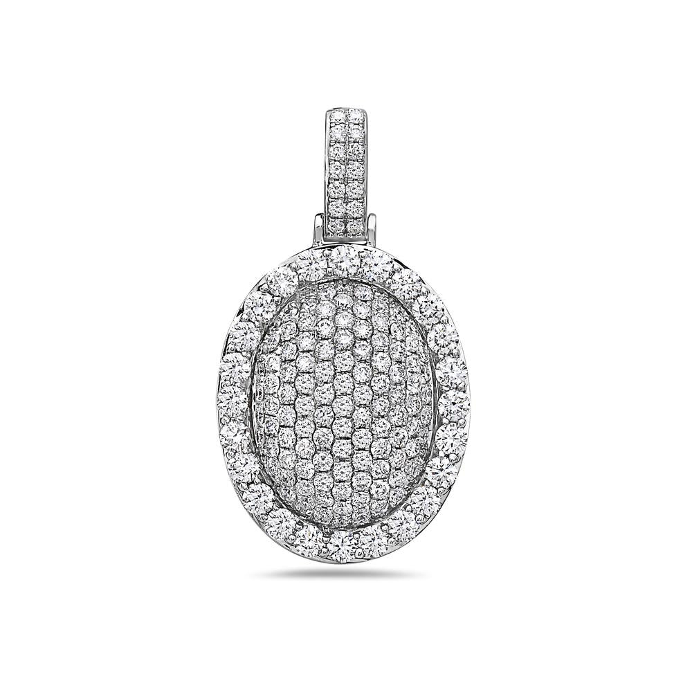 Men's 14K White Gold Oval Pendant with 3.25 CT Diamonds