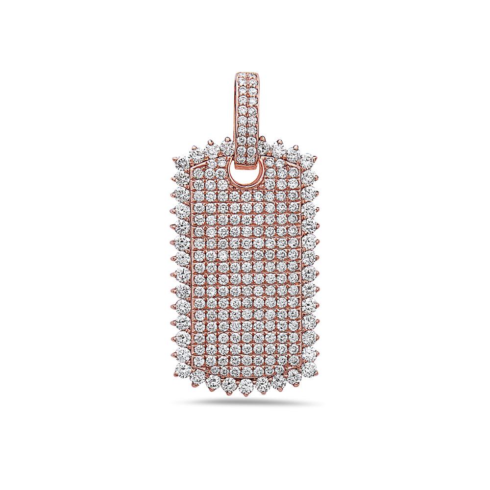 14K Rose Gold Dog Tag Pendant with 3.07 CT Diamonds