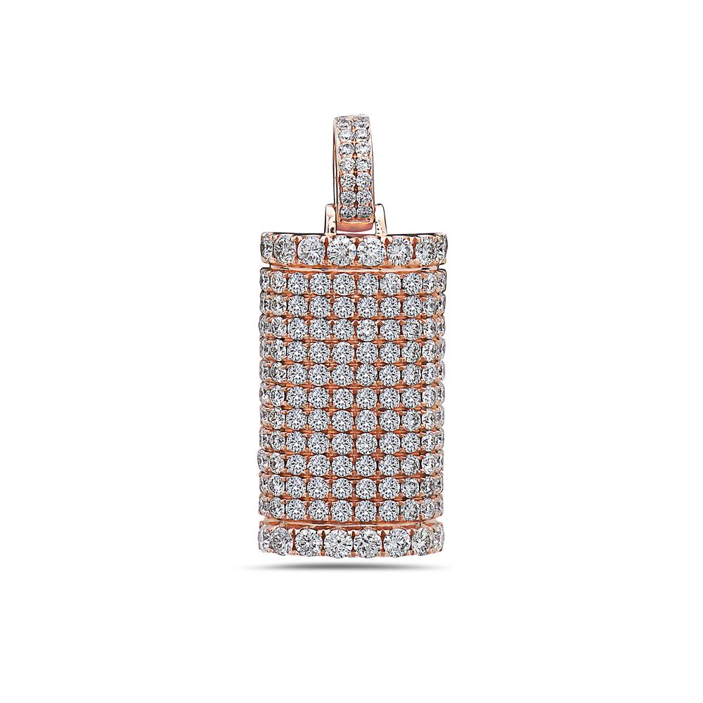 14K Rose Gold Solid Bar Unisex Pendant With 2.47 CT Diamonds